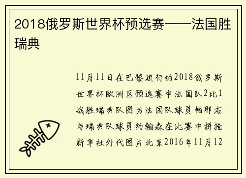 2018俄罗斯世界杯预选赛——法国胜瑞典