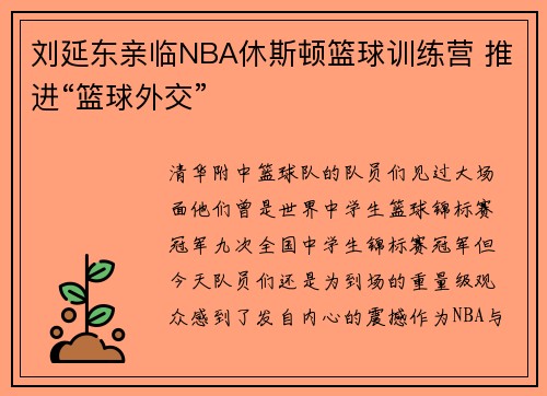 刘延东亲临NBA休斯顿篮球训练营 推进“篮球外交”